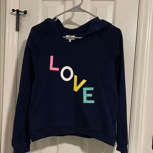 crown & ivy Navy Hoodie with Multicolor LOVE Print